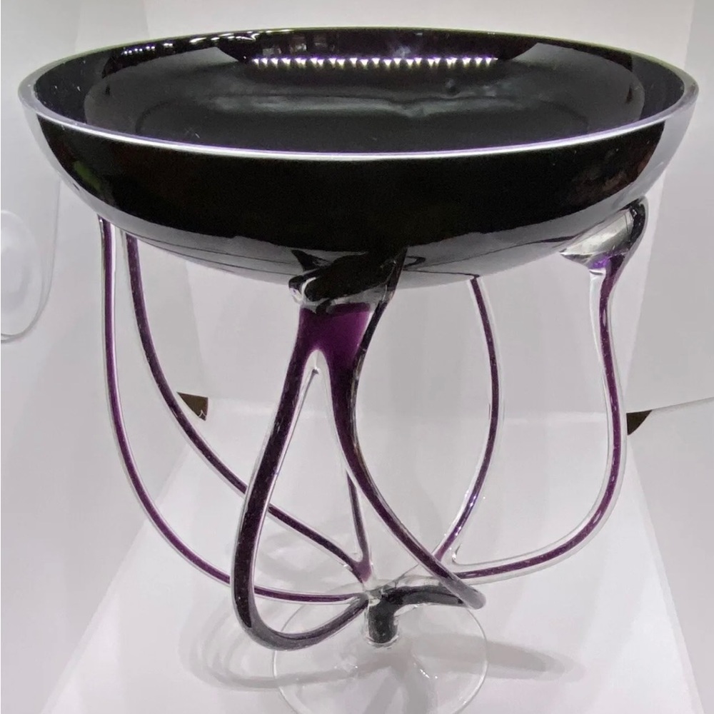 Art Glass Hand Blown  Octopus  Purple/Black  Dish 10.5” Tall New